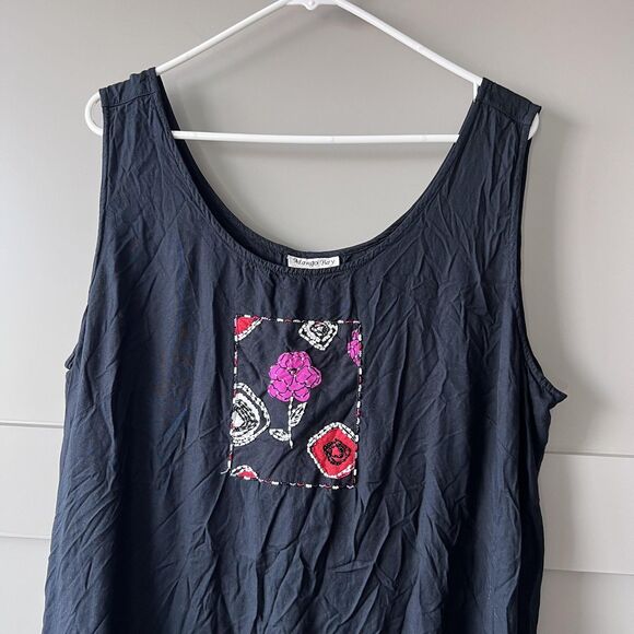 Mango Bay Dress Womens XXL Black Sleeveless Maxi Boho Floral Beaded Patch Hem - Picture 3 of 9